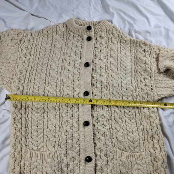 Cladyknit Ireland All Pure Wool Beige Womens Large Cardigan Sweater Warm Casual - Picture 8 of 11